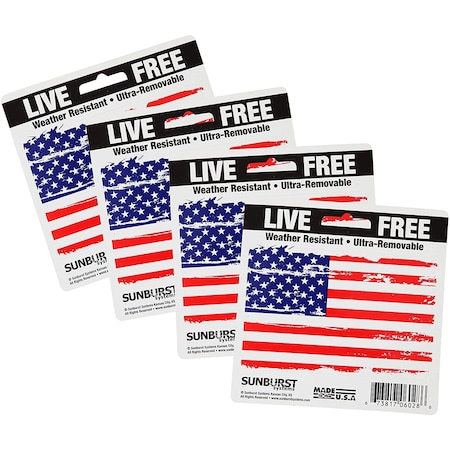 Sunburst Systems Decal Distressed Patriotic Flag 3 in x 4.5 in, 4-Pack PK 6128